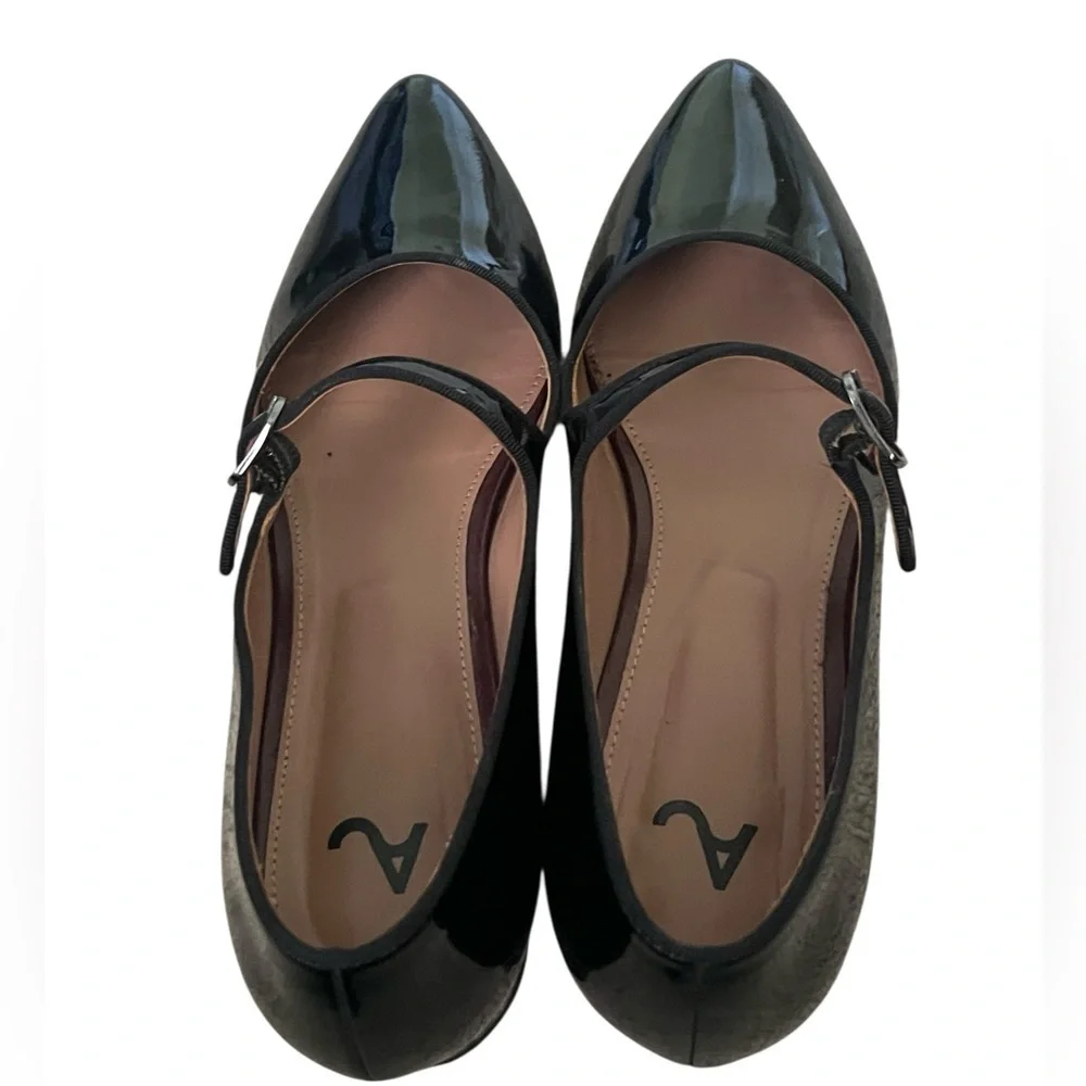 AlexaChung Black Patent Pointed Toe Mary Jane Heeled Flats EU 37